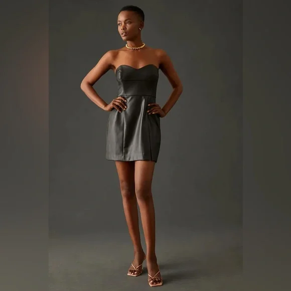 ANTHROPOLOGIE Hutch Strapless Faux Leather Mini Dress New With Tags - Picture 2 of 16